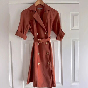 Sharagano Rust Double-Breasted Trench Dress